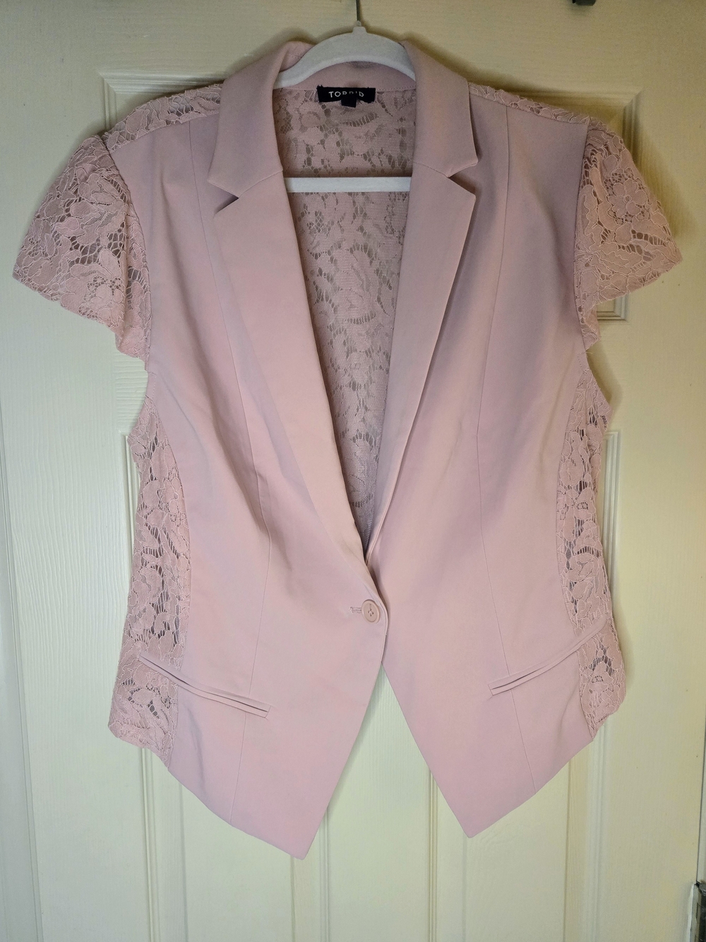 Torrid Size 1 Blush Pink Lace-Panel Single-Button Blazer